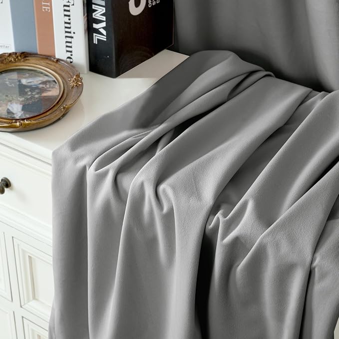 YoungsTex Curtains 108 Inch Length 2 Panels Set - Velvet Blackout Drapes with Grommet Privacy Protection for Bedroom Living Room Window, Light Grey, 52 X 108 Inch