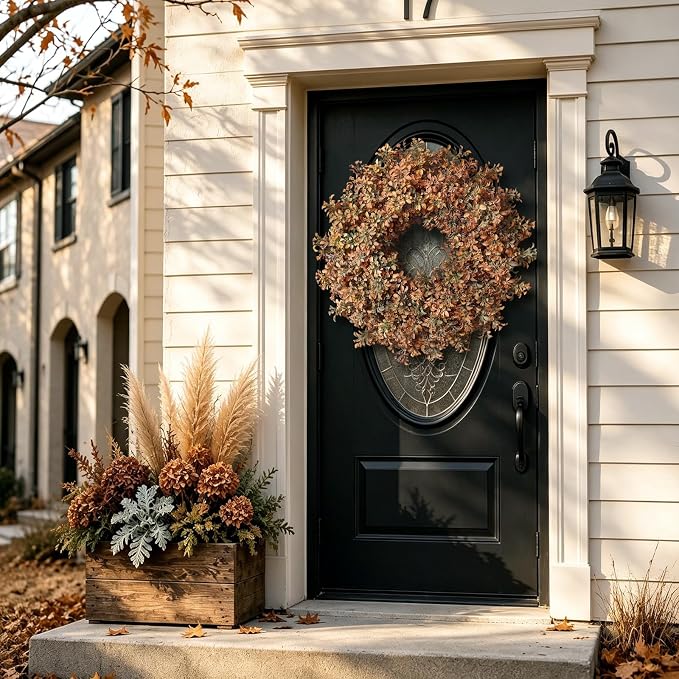 26" Artificial Fall Boxwood Wreath for Front Door Decor(Autumn Orange) | Large Wreath,Gradient Orange Leaves,Faux Aglaia Odorata Wreath,Window Wall Farmhouse Outdoor Decor for Harvest Thanksgiving