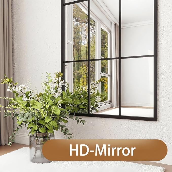 Dewfig 71"x32" Arched Window pane Full Length Mirror, Wall Mirror, Floor Standing Mirrors, Farmhouse Long Full Body Mirrors Wall Mounted for Living Room, Bedroom, Entryway, Fireplace, Black