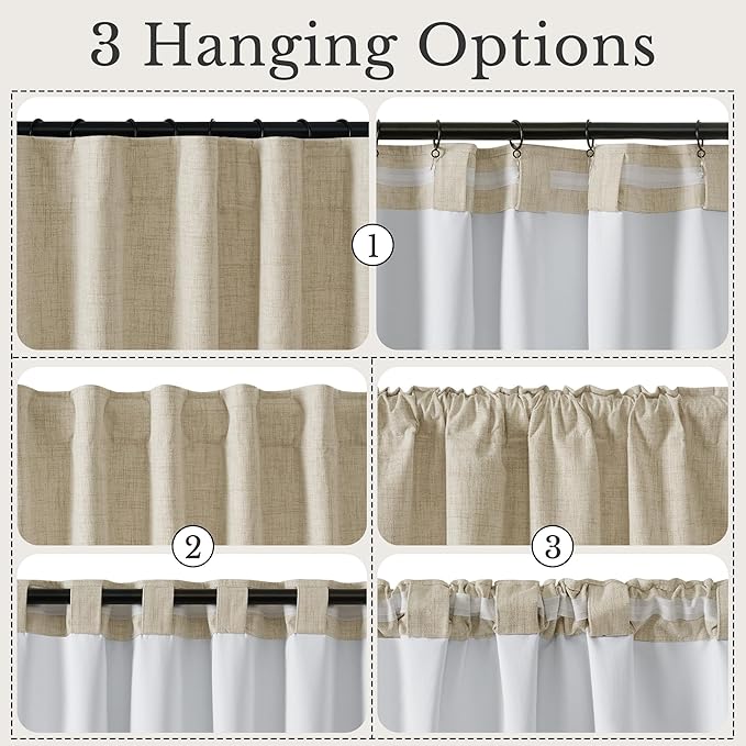 NICETOWN Farmhouse Linen Textured 100% Blackout Curtains, Rustic 3-in-1 Header (Hooks/Back Tab/Pocket), Thermal Insulated Room Darkening Window Treatment for Bedroom, Cream, 52" W x 90" L