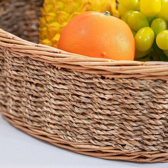 Natural Wicker & Seagrass Woven Storage Baskets Set of 3, Oval Handled Willow Baskets, Rattan Nesting Bins for Kitchen, Living Room, Bathroom & Pantry Organization