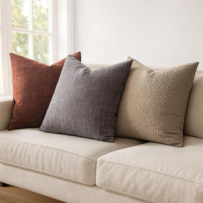 MIULEE Pack of 2 Decorative Throw Pillow Covers Soft Thick Solid Textured Chenille Throw Pillows Neutral Farmhouse Modern Home Decor for Couch Sofa Bedroom Living Room 20x20 Inch,Charcoal Gray