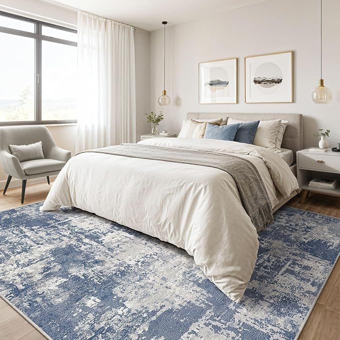 6x8 Area Rug Living Room: Washable Large Abstract Modern Soft Rug Stain Resistant Indoor Floor Non Slip Accent Carpet for Bedroom Nursery Playroom Dining Room Office Dorm Home House- Navy Grey