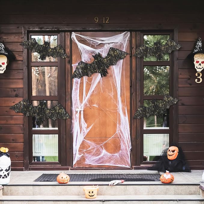 Glooglitter 2 Pack Rattan Bats with Hanging Loops Halloween Lights 3D Lit Woven Bats with Timer Remote for Rustic Modern Farmhouse Decorations