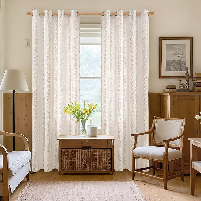 BGment Boho Curtains Leaf Floral Print Cottage Core Botanical Curtains for Bedroom Light Filtering Curtain 72 Inch Long for Farmhouse Rustic, Each 52 Inch Wide, 2 Panels Set, Sand