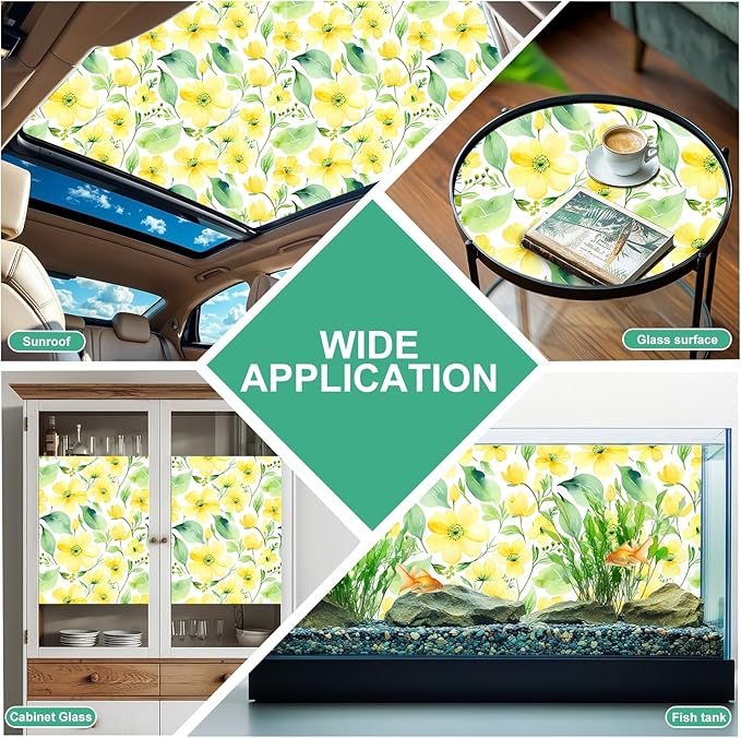 SOMWISE Frosted Glass Window Privacy Film with Tools, Heat Blocking, Anti-UV, Anti-Glare, Static Cling, Decor for Home Bathroom Door, Renter Friendly, Removable, Reusable, Yellow 17.5Inchx157Inch