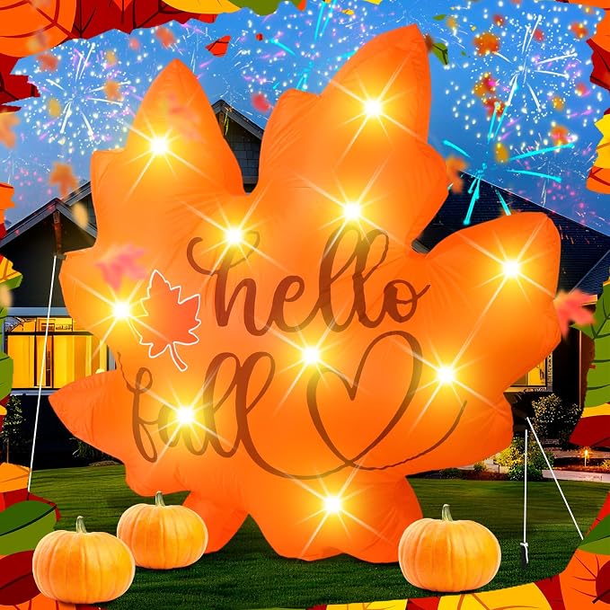 VIHOSE Fall Inflatable Decorations 5.25 ft Thanksgiving Blow up Decor Fall Maple Leaves LED Lights Inflatable Decoration for Autumn Harvest Indoor Outdoor Yard Garden Lawn Party