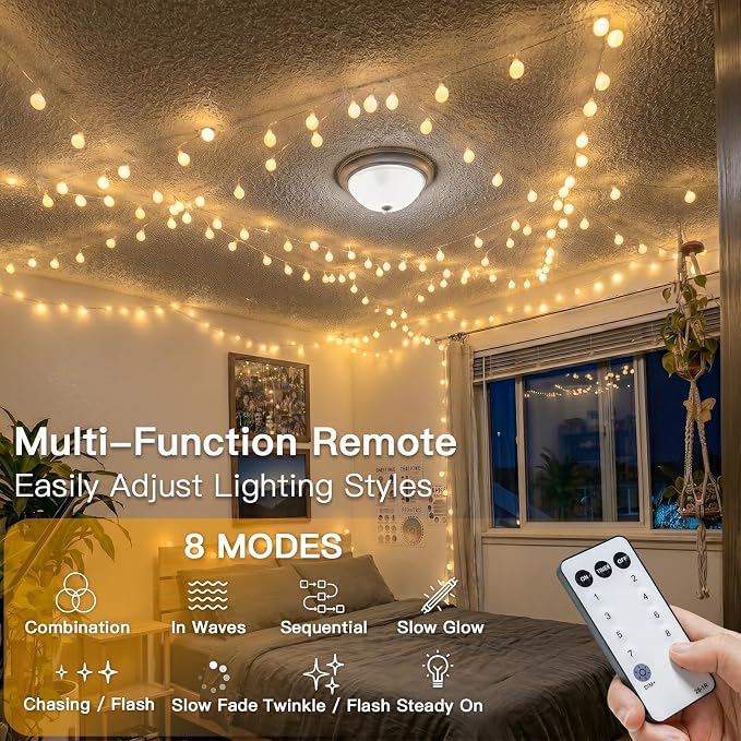 suddus 109ft Connectable Globe String Lights Plug in Remote Warm White | 300 Led Hanging Fairy Lights With Timer,String Lights for Bedroom for Bedroom, Dorm, Classroom,Indoor,Outdoor Decor