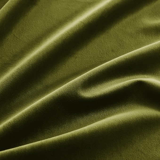 RYB HOME Moss Green Velvet Curtains for Bedroom Living Room, Thermal Insulated Privacy UV Heat Blocking Luxurious Drapes for Nursery Dining Room, 52"W x 108"L, 2 Panels, Rod Pocket/Back Tab/Hook Belt
