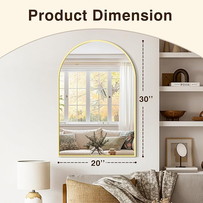 Vanity Bathroom Mirror for Wall, 2 Pack 30"x20" Arched Bathroom Mirror for Over Sink, Arched Metal Frame for Bedroom, Living Room, Entryway, Hanging or Leaning, Gold