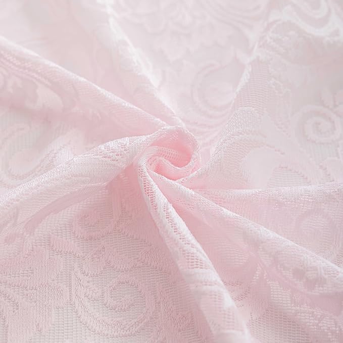 ALIGOGO Pink Kitchen Curtains 45 Inch Length 2 Panels | Short Lace Cafe Curtains, Semi-Sheer, for Dorm Closet, Girly Kids Bedroom, Light Filtering&Privacy, 52W x 45L Inch