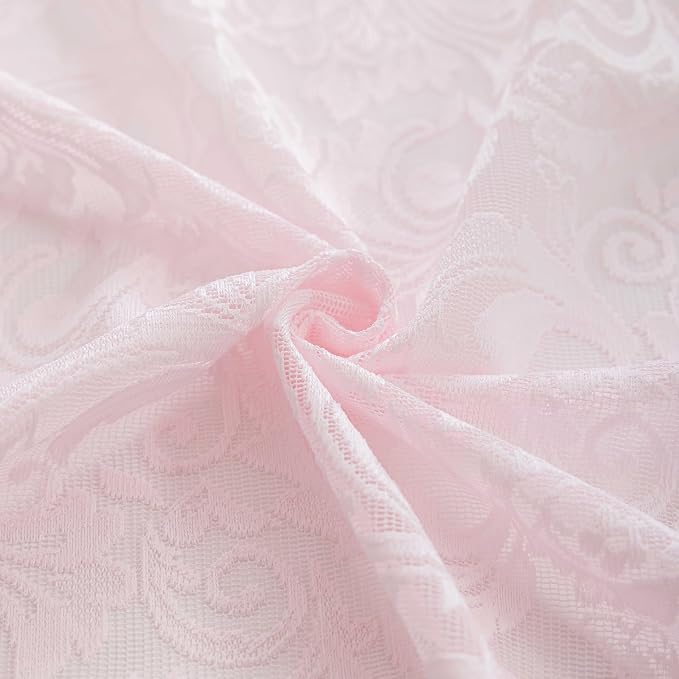 ALIGOGO Pink Lace Curtains 84 Inch 2 Panels Floral Coquette Sheer Drapes | French Cute Romantic, for Nursery Living Room, Light Filtering & Privacy, Rod Pocket, 52" W x 84" L