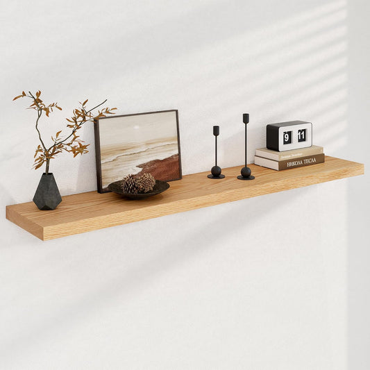 Fun Memories Solid Oak Wood Floating Shelves, 9.3 Inch Deep Natural Wood Shelf with Invisible Heavy Duty Bracket for Bathroom Bedroom Kitchen - 48inch Set of 1, Natural