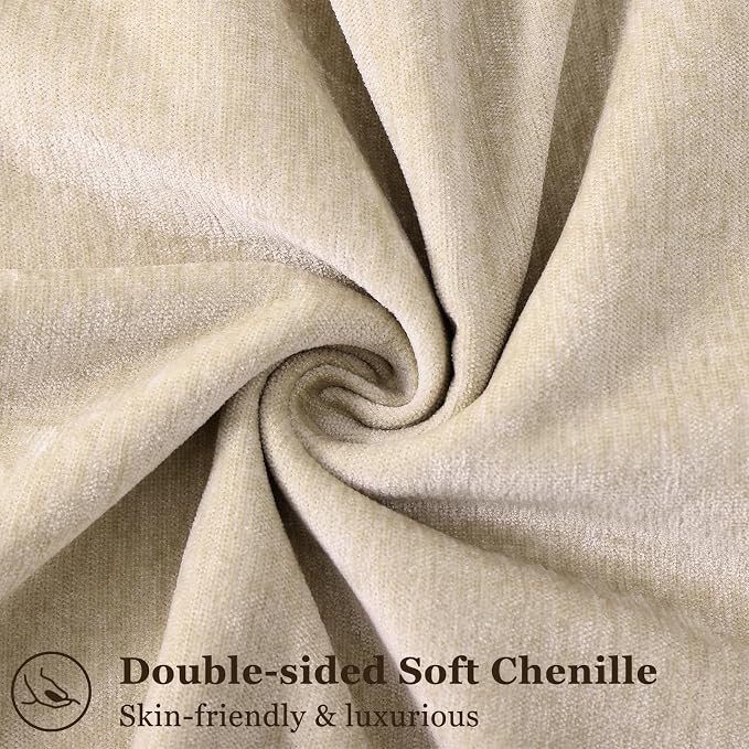 decorUhome Spring Couch Throw Pillow Covers 18x18 Set of 2, Decorative Soft Velvet Neutral Chenille Pillow Covers with Elegant Design for Sofa Bed Living Room Home Decor, Beige (Pack of 2)
