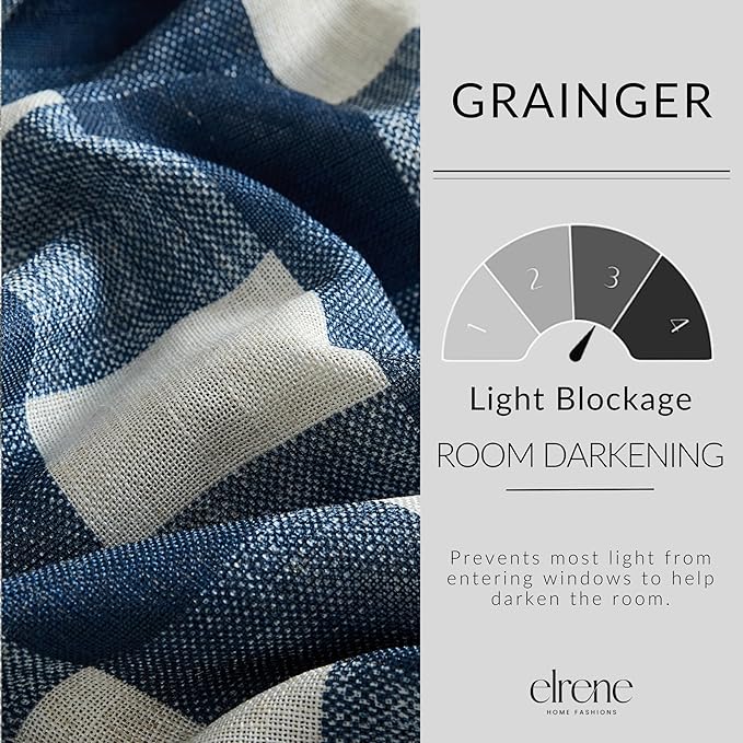 Grainger Buffalo Check Blackout Window Curtain, Indigo - 52" W x 84" L
