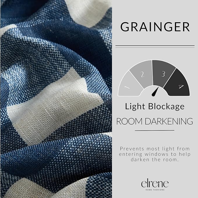 Grainger Buffalo Check Blackout Window Curtain, Indigo - 52" W x 108" L