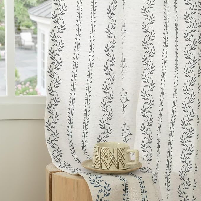 BGment Boho Curtains for Bedroom - Bohemain Grey Semi Sheer Curtains 63 Inch Length Light Filtering Grommet Window Drapes for Farmhouse Living Room, Each 52 Inch Wide, 2 Panels Set