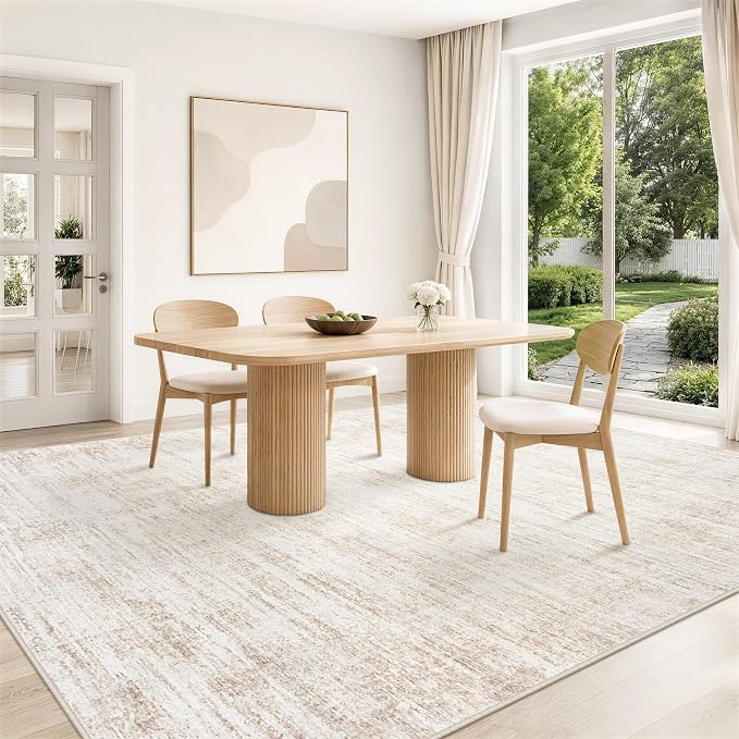 8x10 Area Rugs for Living Room Washable Rugs Neutral Abstract Large Rug Soft Modern Carpet Non-Slip Stain Resistant Low Pile Rug for Bedroom Dining Room Nursery Home Office Under Table Area Rug Beige
