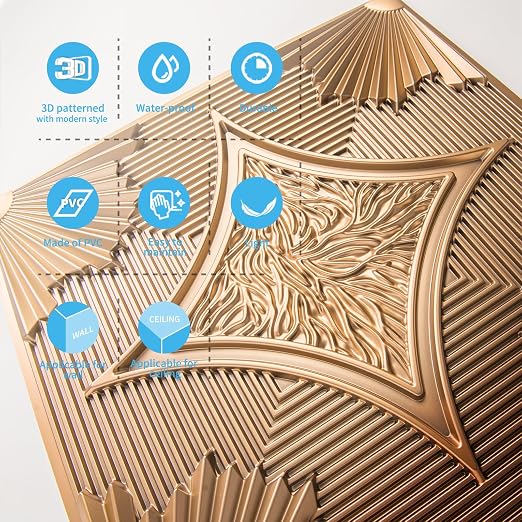 Art3d Drop Ceiling Tiles 24x24 in Bronze (24-Pack, 96 Sq.ft), 3D Wainscoting Panels Glue Up 2x2