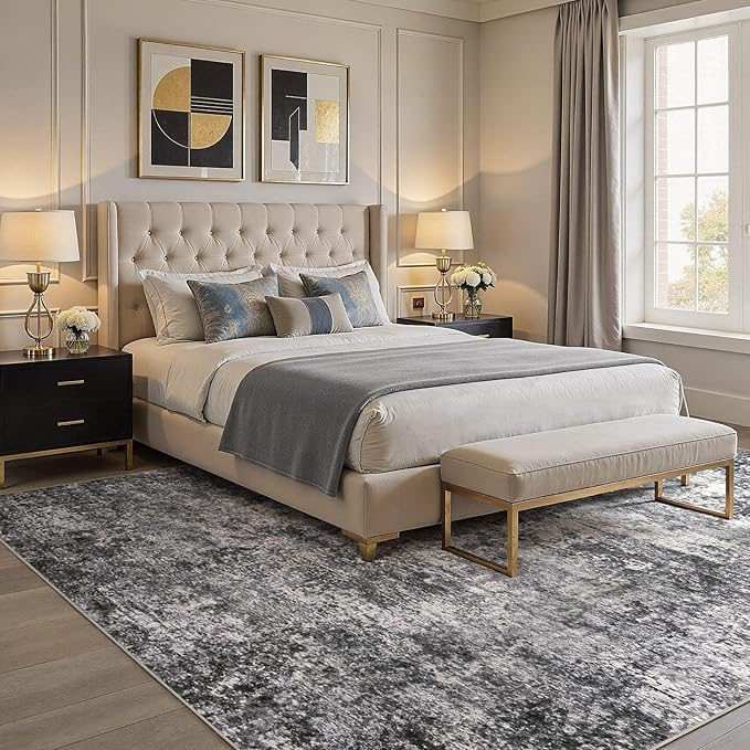 DMOYEST Area Rug Living Room Rugs - 10x14 Abstract Large Soft Indoor Washable Rug Neutral Modern Low Pile Carpet for Bedroom Dining Room Farmhouse Home Office - Grey