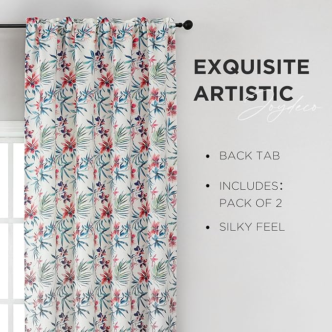 Joydeco Printed Curtains 96 inches Long,Pink Floral Blackout Curtains for Living Room 2 Panels,52 x 96 inch Rod Pocket Thermal Insulated Bohemian Drapes for Farmhouse,Bedroom,White