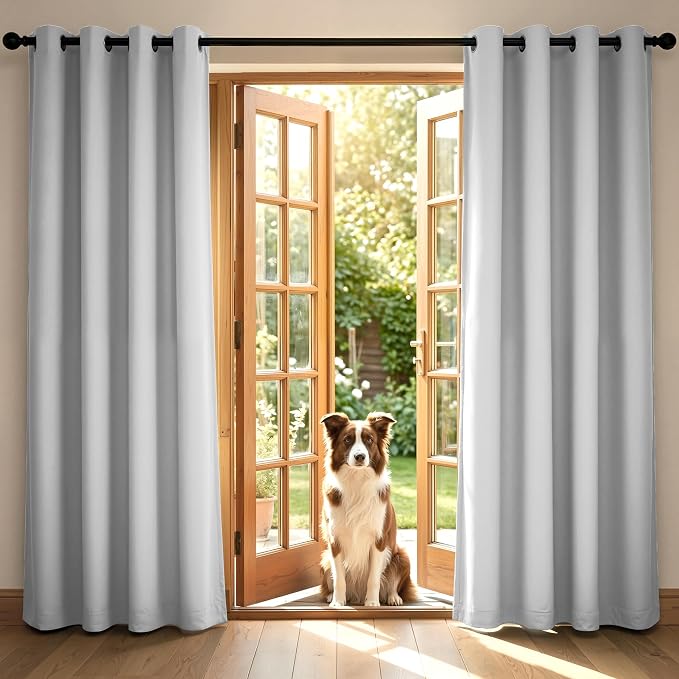 2 Panels 100% Blackout Linen-Textured Curtains, Thick Thermal Insulated Grommet Drapes with Subtle Herringbone Weave, Luxury Decor for Bedroom/Living Room, 37 x 72 Inches, Off-White