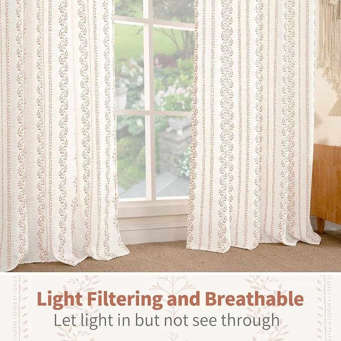 BGment Terracotta Boho Curtains Leaf Floral Print Cottage Core Botanical Curtains for Bedroom Light Filtering Curtain 72 Inch Long for Farmhouse Rustic, Each 52 Inch Wide, 2 Panels Set