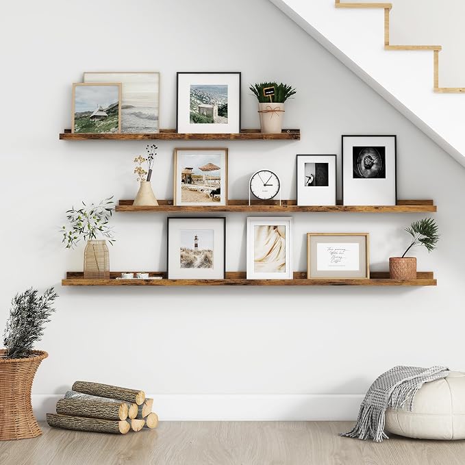 FLYJOE Floating Picture Ledge Shelves for Wall Set of 4, 48 Inch Wall Shelves with Lip Long Large Nursery Book Shelf for Toys Storage Kids Bookshelf Wall Mounted Living Room Bedroom Decor Frames