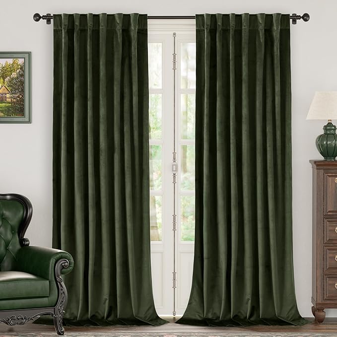 BGment Olive Green Velvet Curtains 78 Inches Long for Bedroom, Super Soft Thermal Insulated Blackout Velvet Curtains Noise Reduce Back Tab Rod Pocket Drapes for Living Room, 2 Panels, 52 x 78 Inch