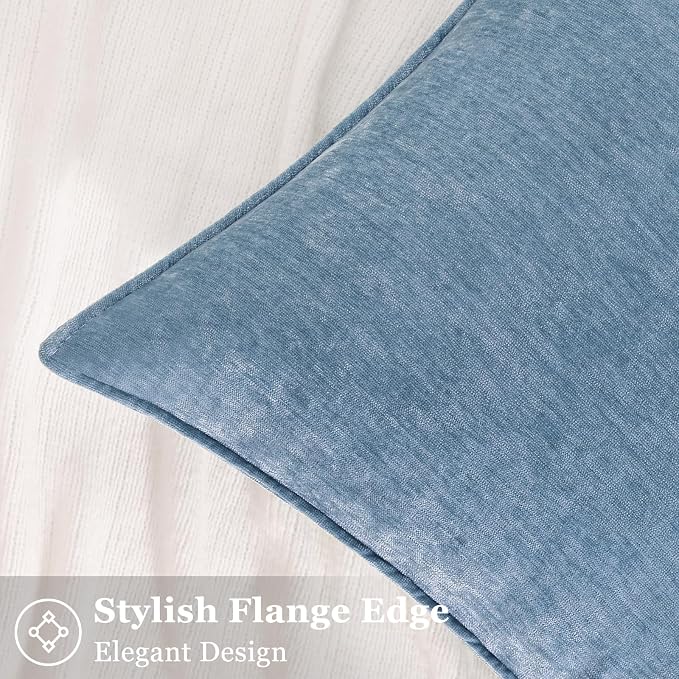 decorUhome Fall Couch Throw Pillow Covers 18x18 Set of 2, Decorative Soft Velvet Modern Cozy Chenille Pillow Cases with Elegant Design for Sofa Bed Living Room Home Decor, Blue Grey