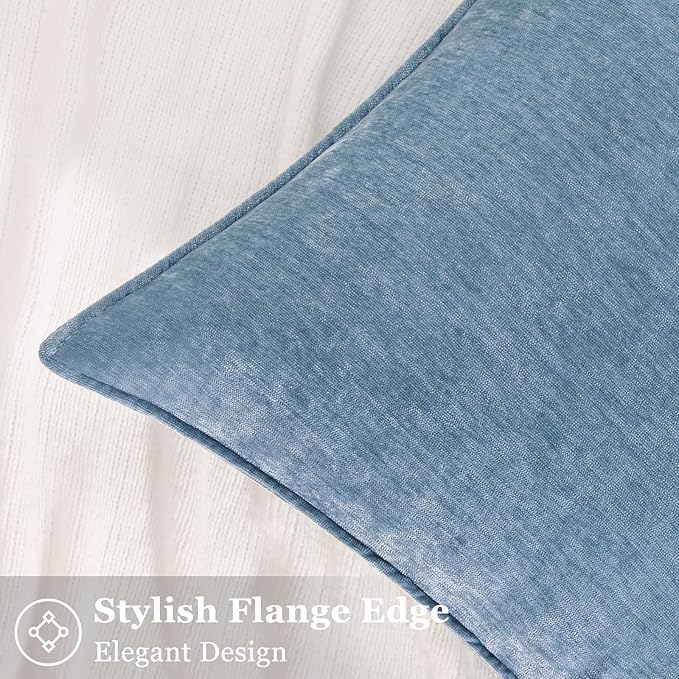 decorUhome Fall Couch Euro Sham Throw Pillow Covers 24x24 Set of 2, Decorative Soft Velvet Modern Cozy Chenille Pillow Cases with Elegant Design for Sofa Bed Living Room Home Decor, Blue Grey