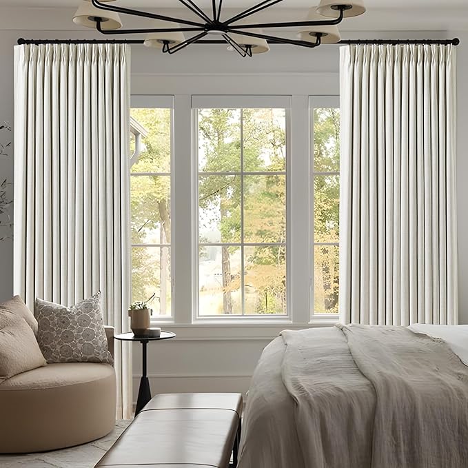 Natural Linen Blend Pinch Pleated 100% Blackout Curtains for Bedroom - 2 Pages Black Out Curtains 120 Inch Long 2 Panel for Living Room Darkening Thermal Window Curtain Drapes with 16pc Hooks, Thick