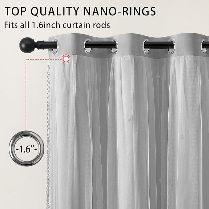 XiDi Grey Curtains for Bedroom Living Room 84 Inches Long 2 Panels Thermal Insulated Kids Curtain Hollow-Out Star Window Nursery Curtains Boys Grommet Window Treatments Light Grey W34 x L84