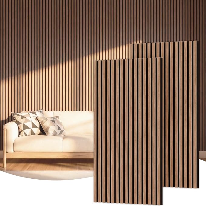 TONOR Wood Slatwall Panels, 2 Pack 47.2" x 23.6"/ 120 x60cm(15.5ft²) Acoustic Wall Panels, Wood Slat Acoustic Panels for Noise Cancelling and Wall Décor Living Room, Bedroom, Home Decor, Walnut