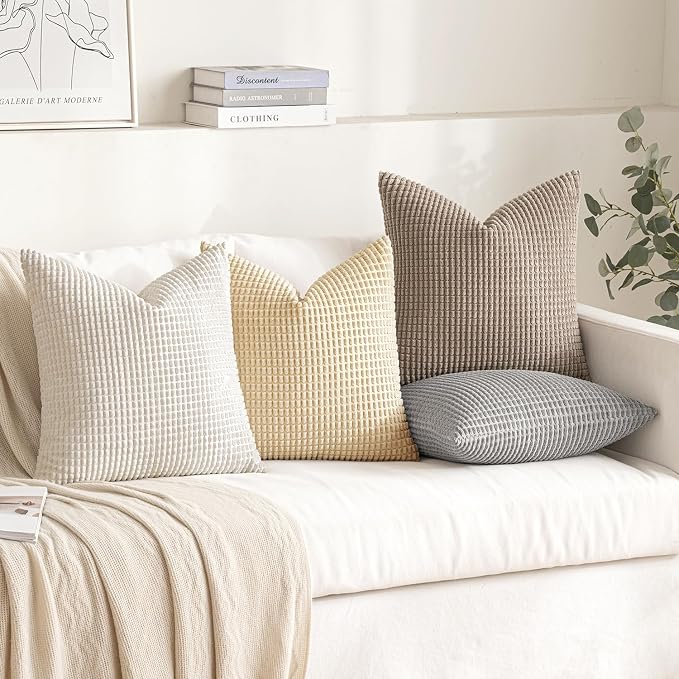 MIULEE Neutral Harmony Decorative Pillow Covers 20x20 Inch Set of 4 | Rustic Farmhouse Boho Soft Throw Pillows Corduroy Couch Pillowcases Nordic Home Decor for Sofa Living Room Bed