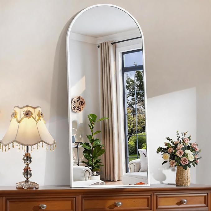CIRCUMI Arched Wall Mirror, 20"x48" White Arched Mirror with Tempered Glass, Metal Frame, Large Size for Bathroom, Living Room,Entryway,Over Sink, Arch Mirror for Decor,Shatterproof&Crystal-Clear