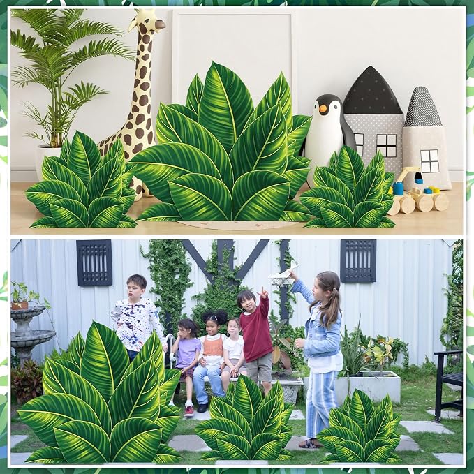 Geelin 3 Sets Tropical Plant Cardboard Cutout Stand up Tropical Jungle Theme Party Decoration Jungle Greenery Life Size Photo Props for Summer Indoor Celebrations Party Decoration