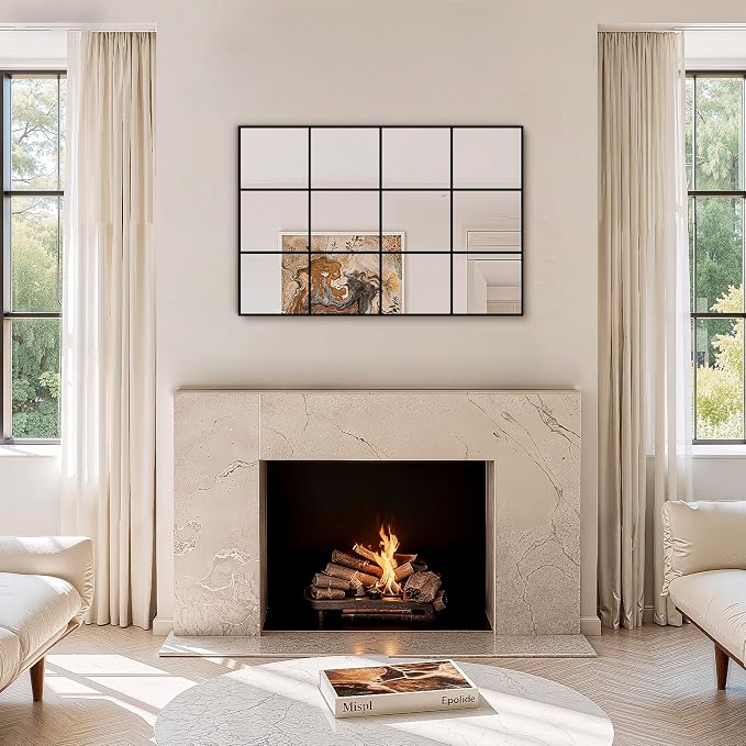Window Pane Wall Mirror, 36"x24" Wall Mounted Window Mirror for Living Room, Bedroom, Entryway, Dining Room, Home Wall Decor