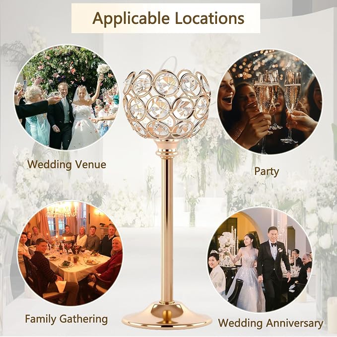 Candle Holder Candlestick Holders- 3Set Gold Crystal Pillar Candle Holders,Metal Candlestick Stands for Wedding Centerpieces,Table Decor for Church,Valentine's Day Housewarming Gift,9Pcs