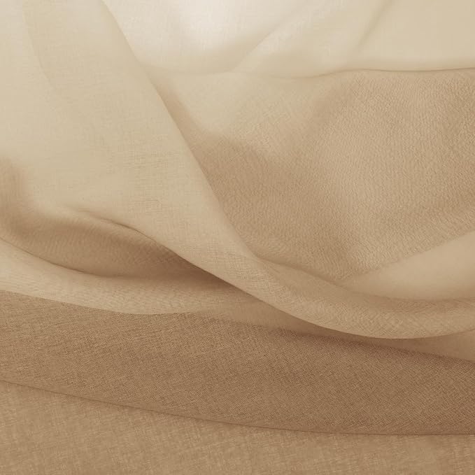 DWCN Taupe Faux Linen Ombre Sheer Curtains - Short Curtains Gradient Semi Voile Curtains for Kitchen and Living Room, Set of 2 Grommet Top Window Curtain Panels, W52 x L54 Inches, Taupe