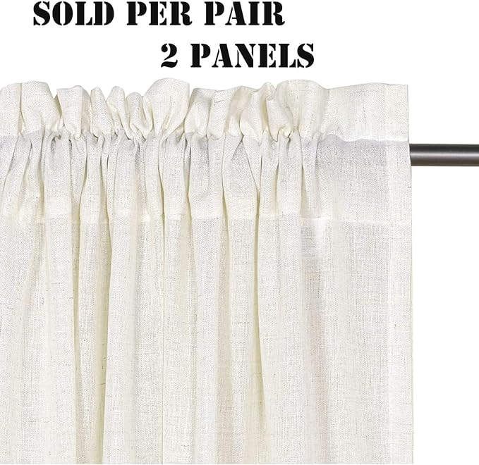 Linen Curtains Elegant Natural Linen Blended Curtains Energy Efficient Light Filtering / Rod Pocket Window Treatments Panels / Drapes for Livingroom (Set of 2, Natural, 52 inch W X 72 inch L)