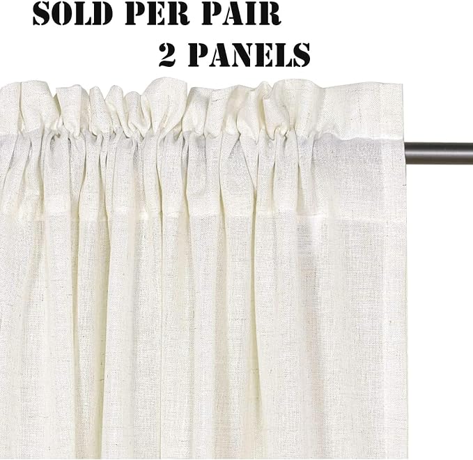 H.VERSAILTEX Natural Linen Bedroom Curtains 63 Inch Length 2 Panels Rod Pocket Light Filtering Semi Transparent Lightweight Curtain for Living Room Sand Beach Farmhouse, 52"x 63", Heathered Natural
