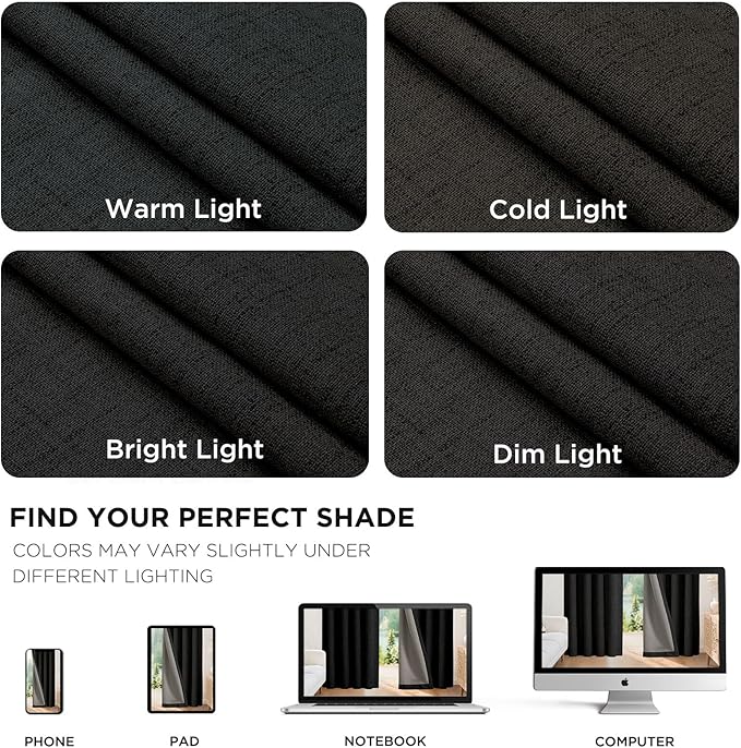 Joydeco Blackout Curtains for Bedroom - 96 Inch Long 100% Light Blocking 2 Panels Set Black Drapes, Thermal Insulated Room Darkening Curtains, Linen Textured for Living Room, Rod Pocket & Back Tabs