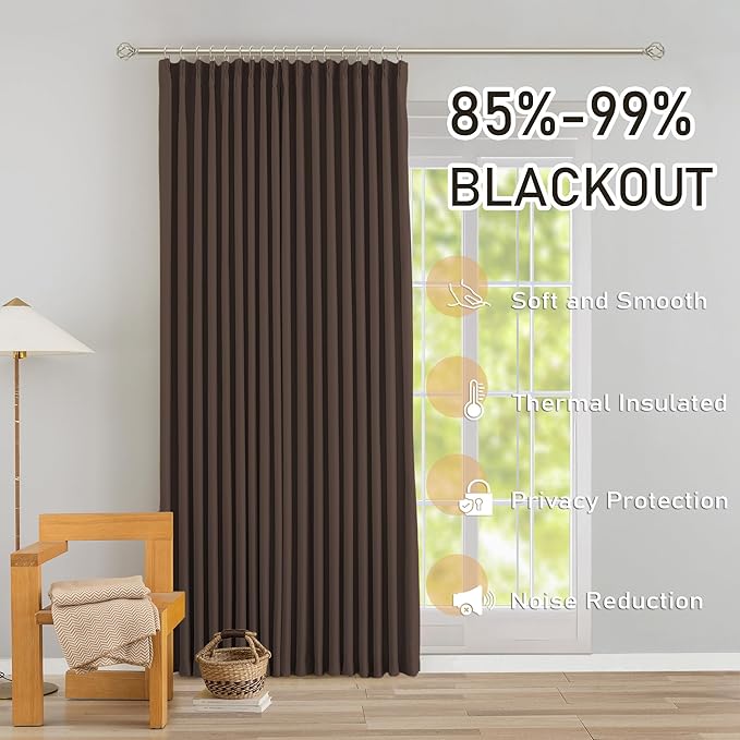 DONREN Brown Pinch Pleated Blackout Curtains with Hooks - 90 inch Length Room Darkening Thermal Insulated Window Curtain Panels for Living Room Bedroom 2 Panel 40" Wx90 L