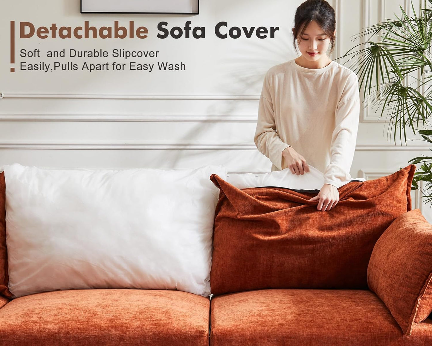 135.5" Oversized Modular Sectional Sofa, L Shaped Convertible Couch with Movable Ottoman, Large 6 Seat Corner Couches for Living Room Deep Seat Terracotta Orange Chenille