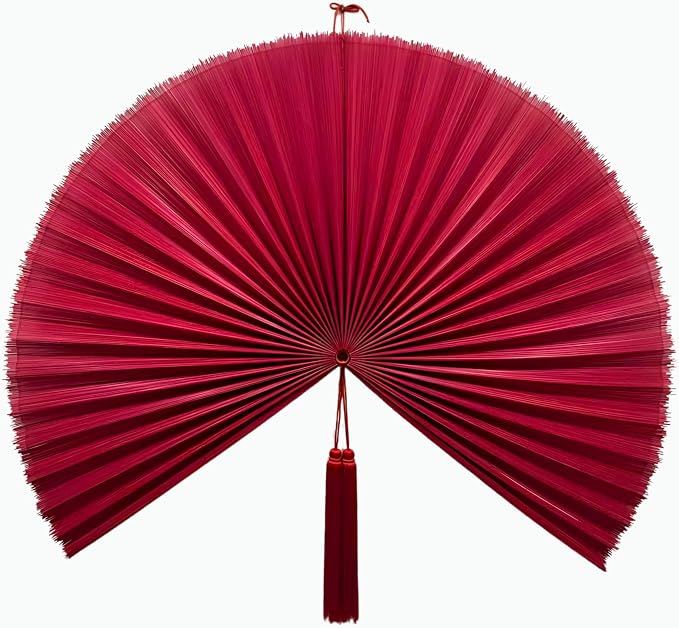 SUCHUBU Red Bamboo Wall Fan, Vibrant Handwoven Wall Decor, 47" Asian Folding Fan Art, Japanese Hanging Decor for Bedroom, Bold Boho Wall Accent, Hook Strap Included (Red, Large)
