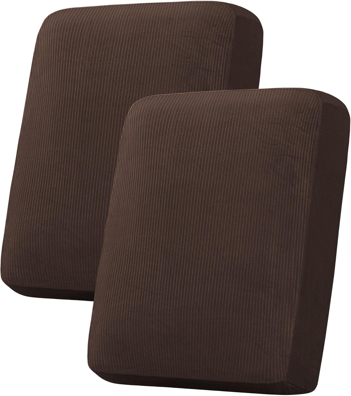 H.VERSAILTEX Velvet Stretch Couch Cushion Cover Plush Cushion Slipcover for Chair Loveseat Sofa Cushion Furniture Protector Seat Cushion Sofa Cover (2 Piece Medium Sofa Cushion Covers, Brown Striped)