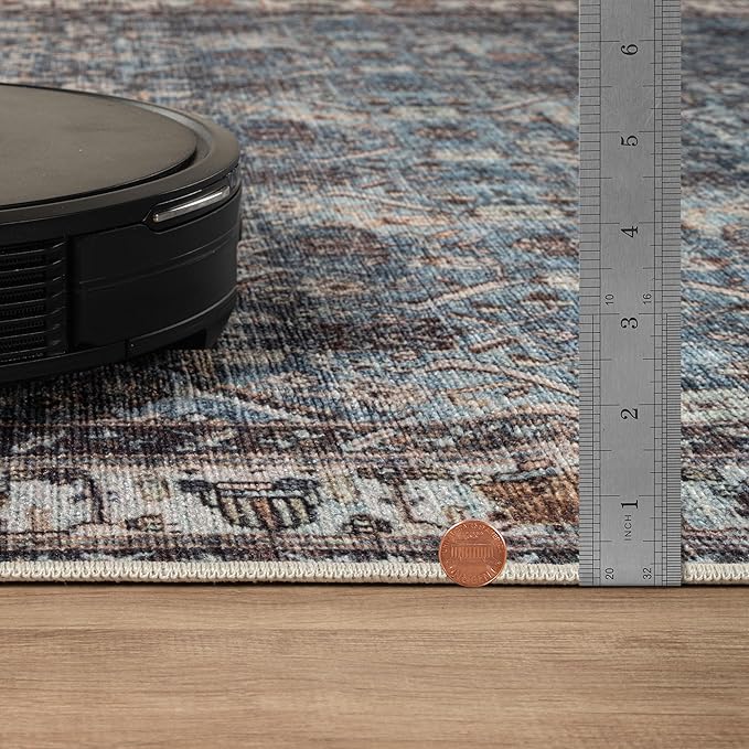 Bloom Rugs Washable Non-Slip 6' x 9' Rug - Blue/Beige Traditional Area Rug for Living Room, Bedroom, Dining Room, and Kitchen - Exact Size: 6' x 9'