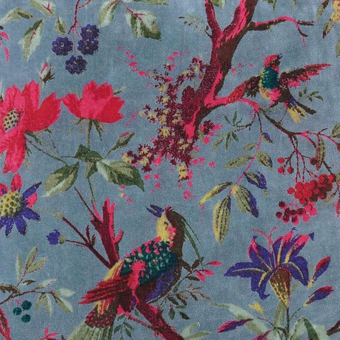 Boho Velvet Bird Print Throw Pillow Cover, Colorful Decorative Floral Cushion Case for Sofa Couch, Bohemian Chic Accent for Bedroom Living Room, 24x24 inch (60x60 cm), Grey Gray