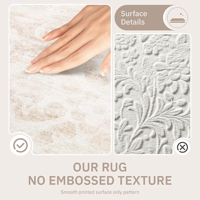 Soalmost 5x7 Area Rugs for Living Room, Washable Neutral Rug Beige Ivory | Vintage Floral Soft Non-Slip Low Pile Thin Throw Large Carpet for Dining Room Bedroom Kitchen Home Office Nursery 5'x7'
